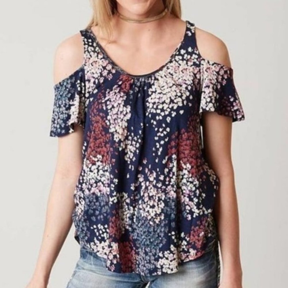 Lucky Brand Navy Floral Short Sleeve Blouse
